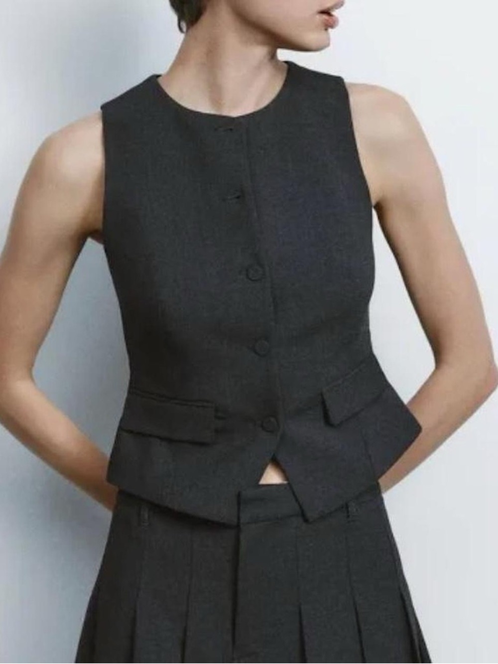 Zara Dark Gray Sleeveless Tailored Vest